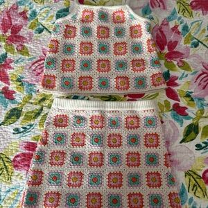 Art Class Crochet Kids Matching Set - White, Pink, Green